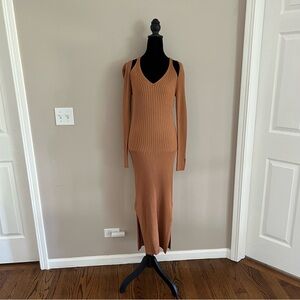 House of Harlow 1960 Caramel Knit Ribbed Sweater Dress - Size M
